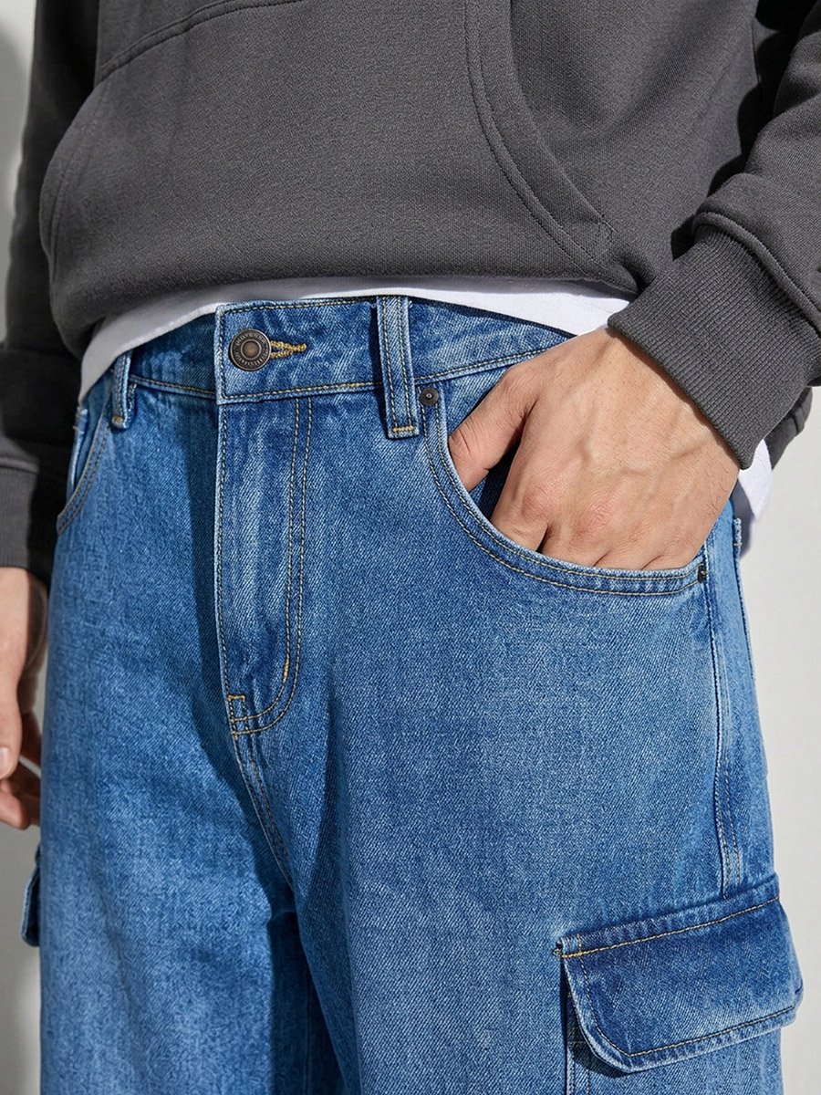 Men Baggy Fit Washed Jeans