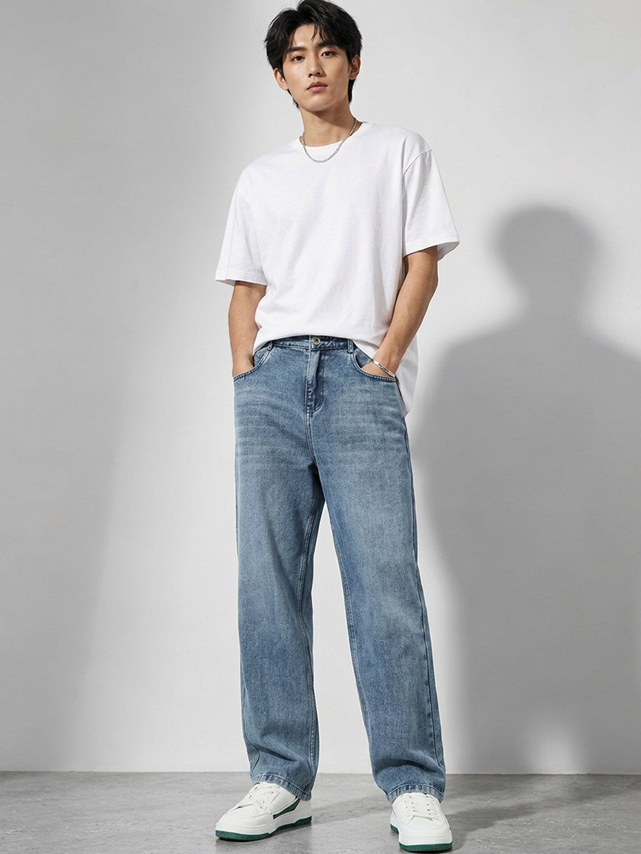 Men Loose Fit Faded Jeans
