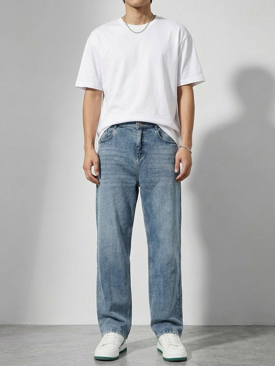 Men Loose Fit Faded Jeans