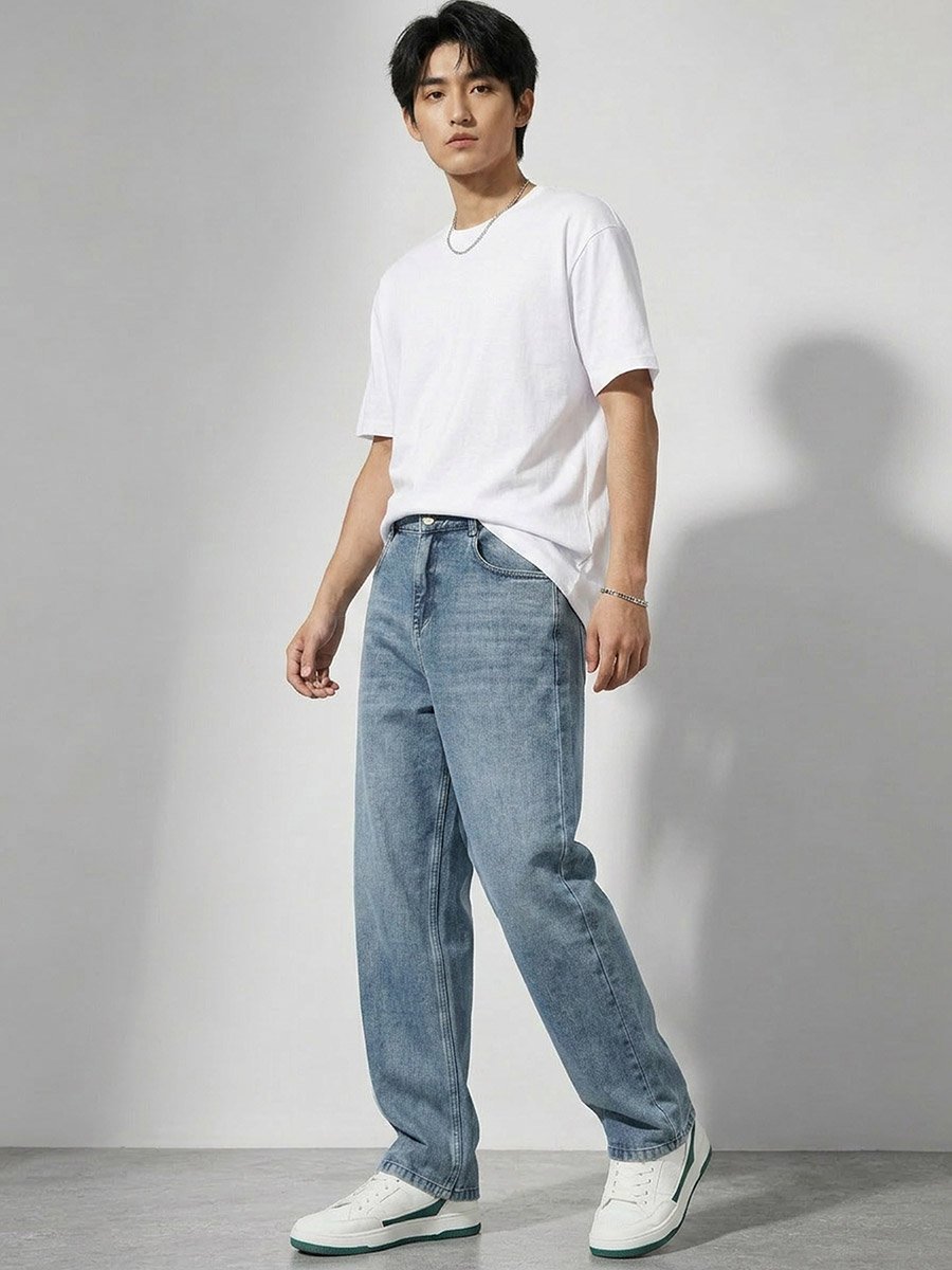 Men Loose Fit Faded Jeans