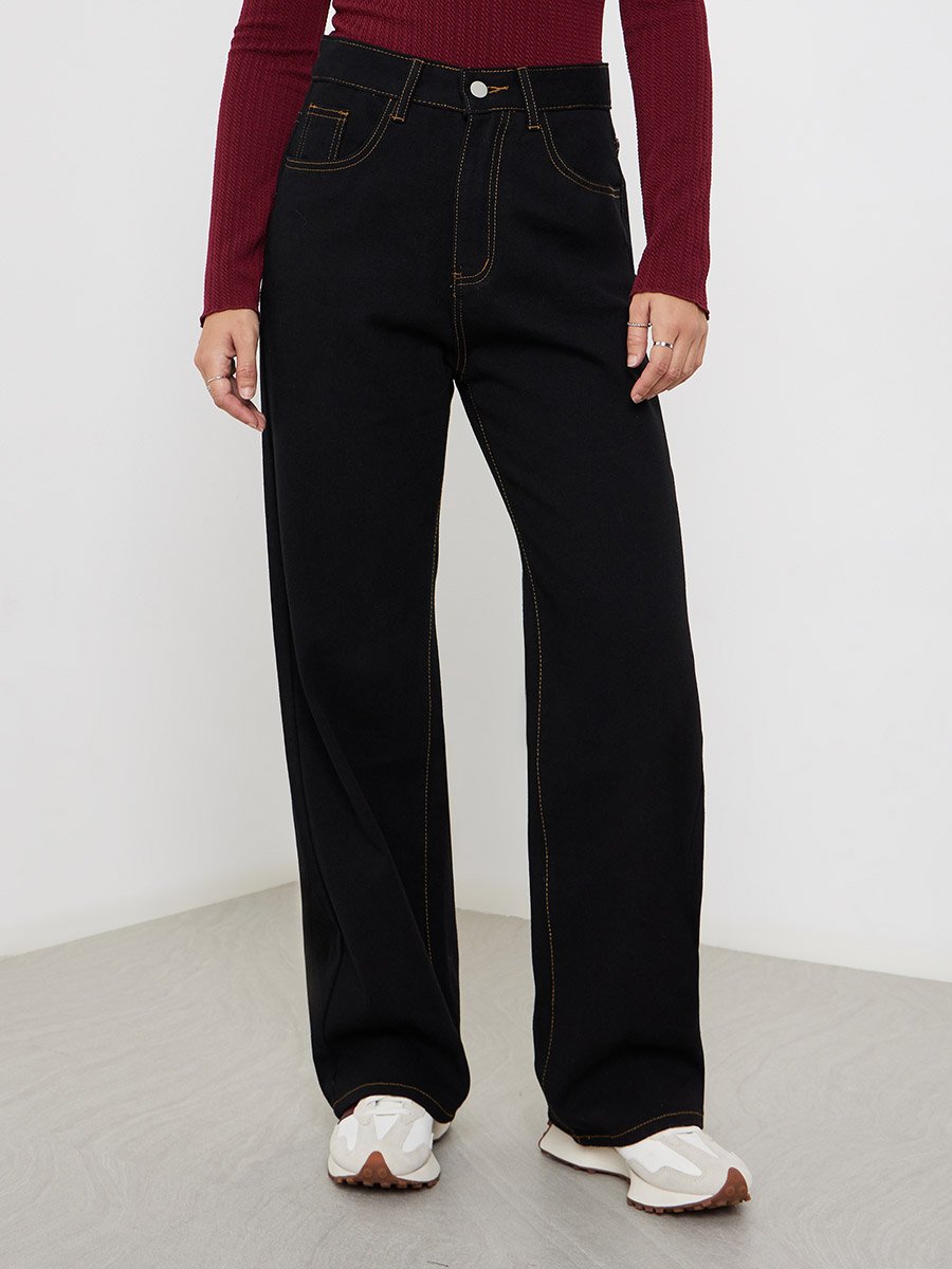 Black High Rise Wide Leg Jeans