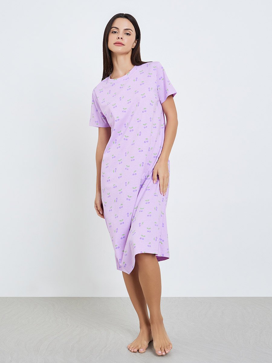 Pack of 2 - Purple Cherry Print Short Sleeve Nightdress