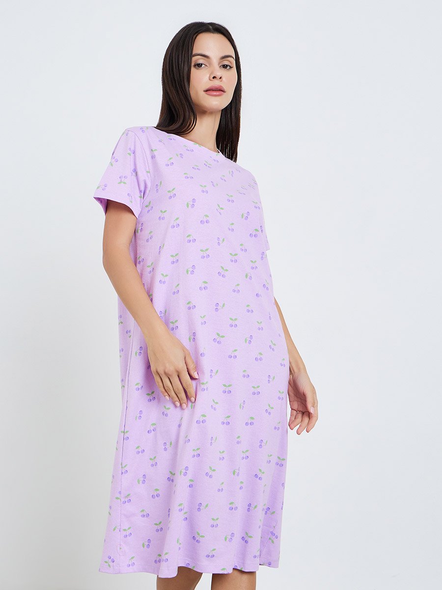 Pack of 2 - Purple Cherry Print Short Sleeve Nightdress