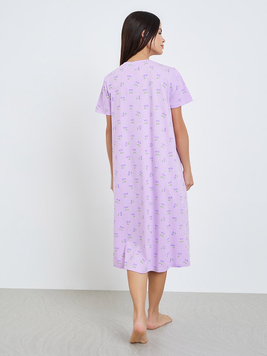 Pack of 2 - Purple Cherry Print Short Sleeve Nightdress