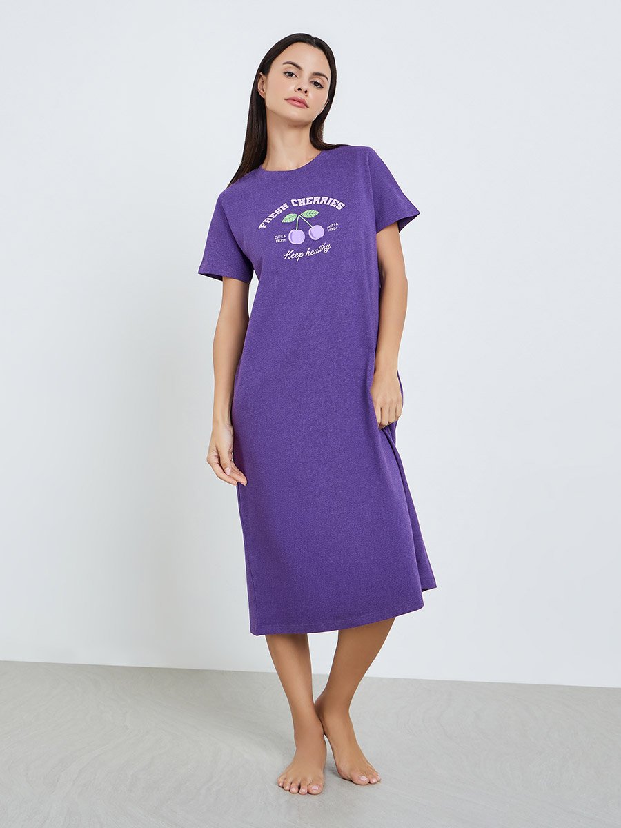 Pack of 2 - Purple Cherry Print Short Sleeve Nightdress