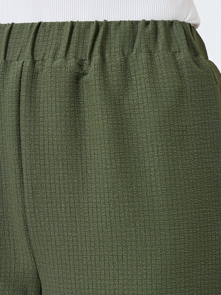 Solid Textured Elastic Waist Straight Leg Pants