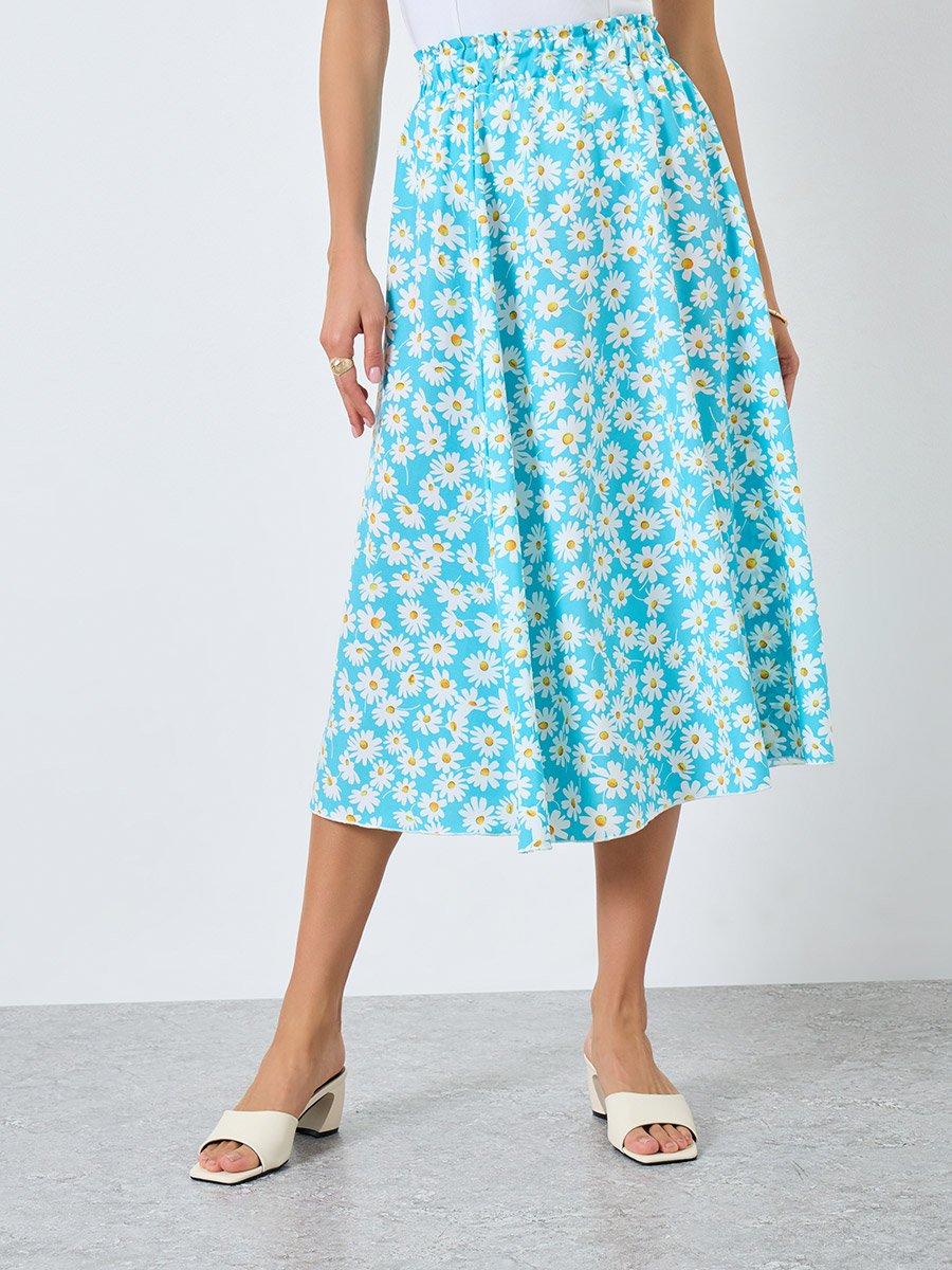 Floral Printed Elastic Waist Skirt