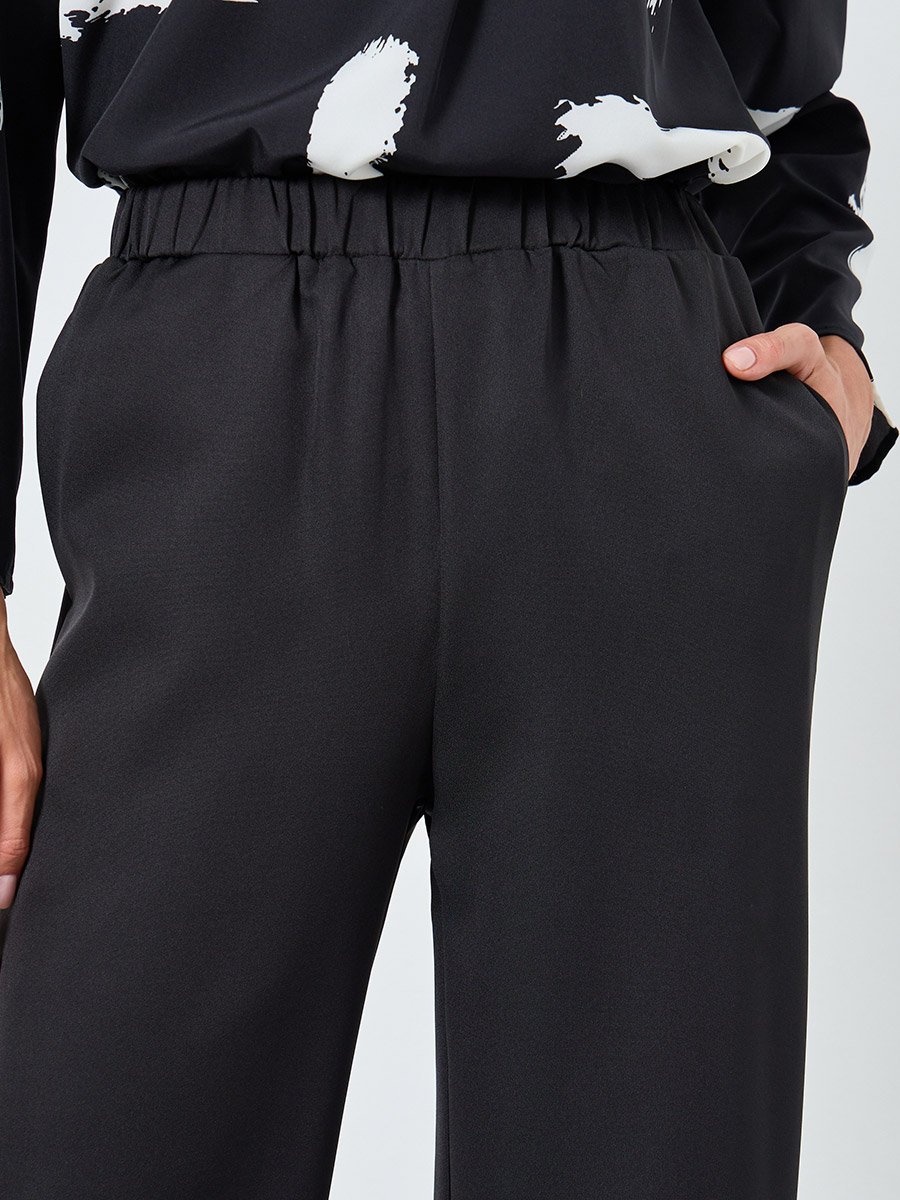 Solid Elastic Waist Straight Leg Pants