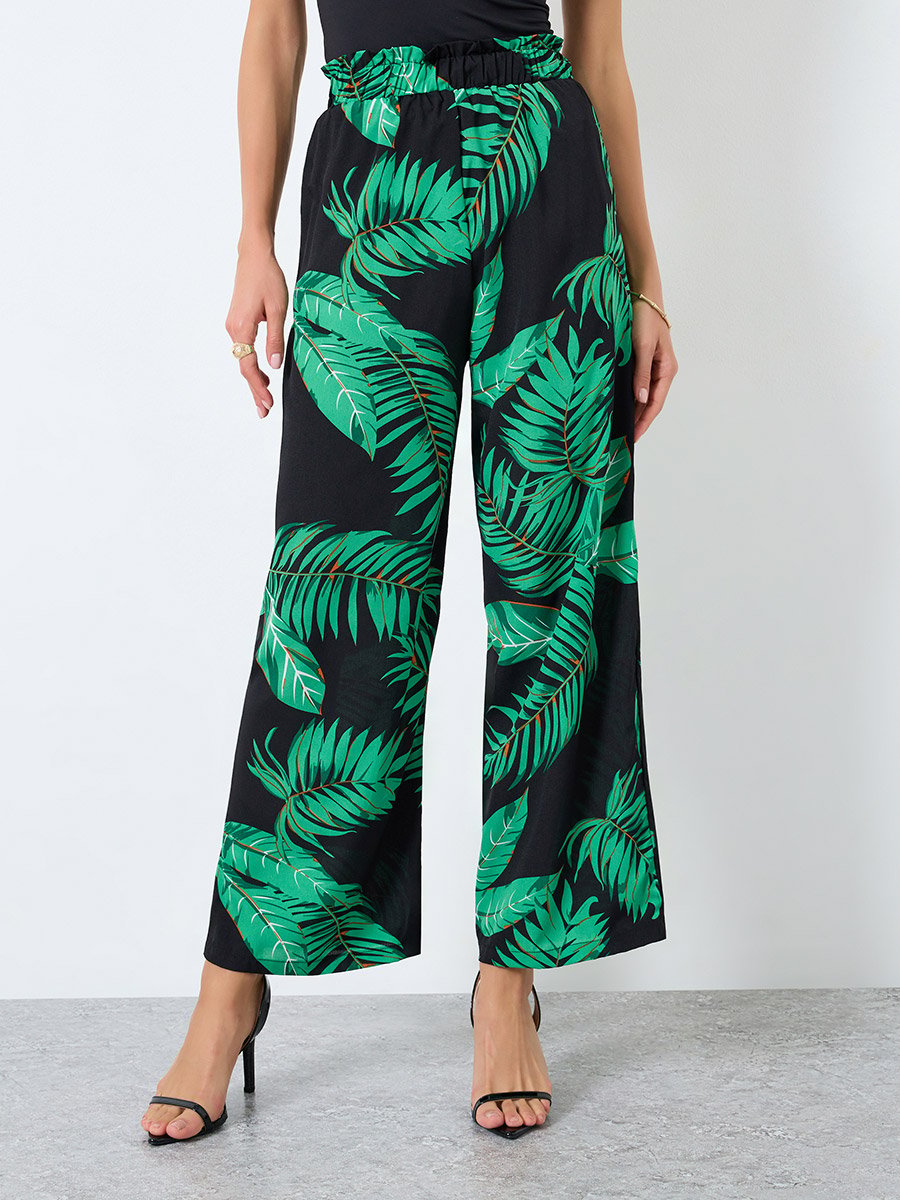 Women Floral Printed Elastic Waist Straight Leg Pants