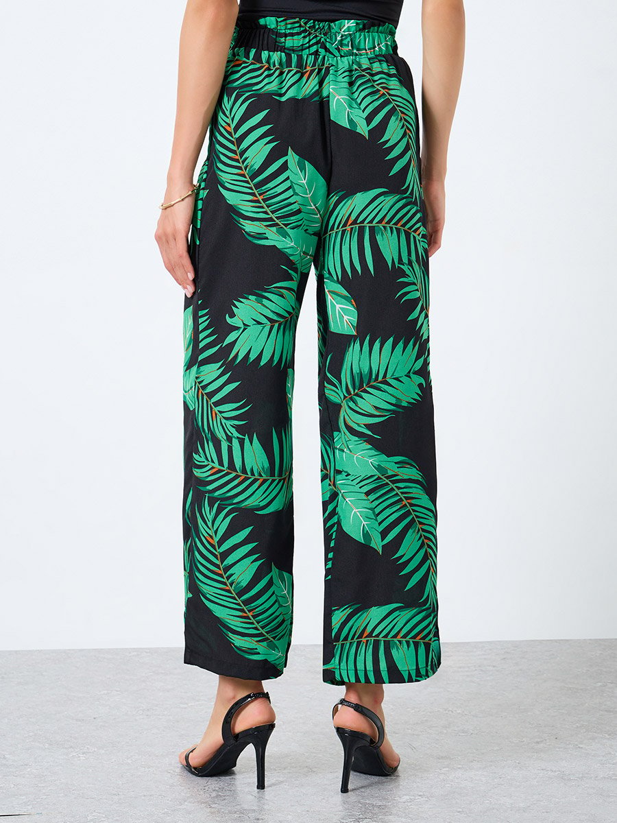 Women Floral Printed Elastic Waist Straight Leg Pants