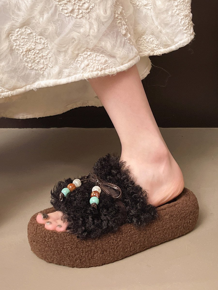Plush Slides with Beaded Bow