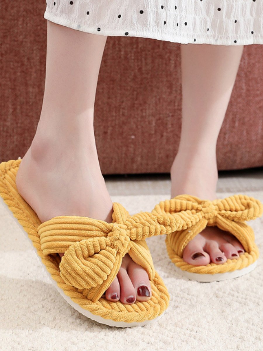 Yellow Corduroy Bowknot Slides