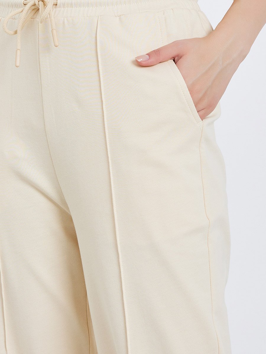 Women Beige Tapered Joggers with Drawstring