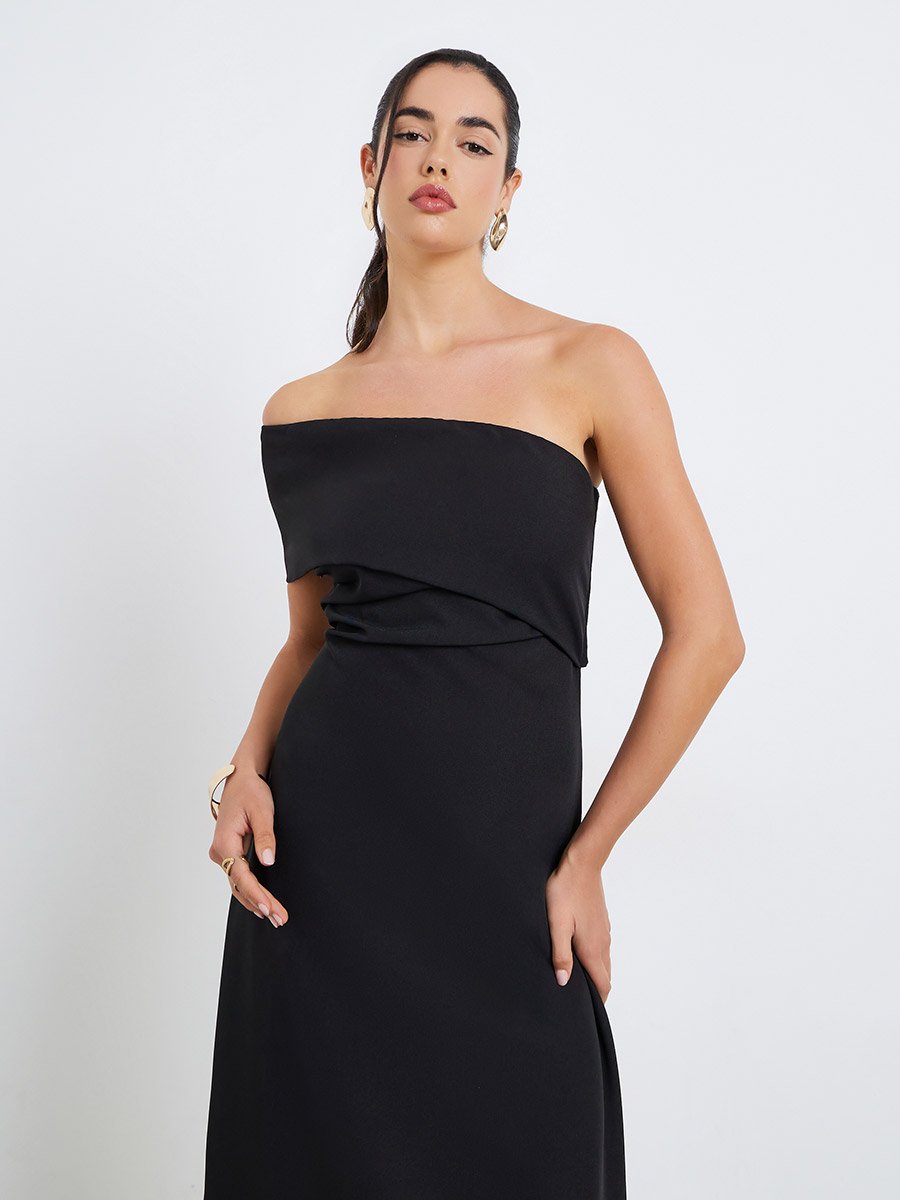 Women One Shoulder Neck Sheath Midi Dress