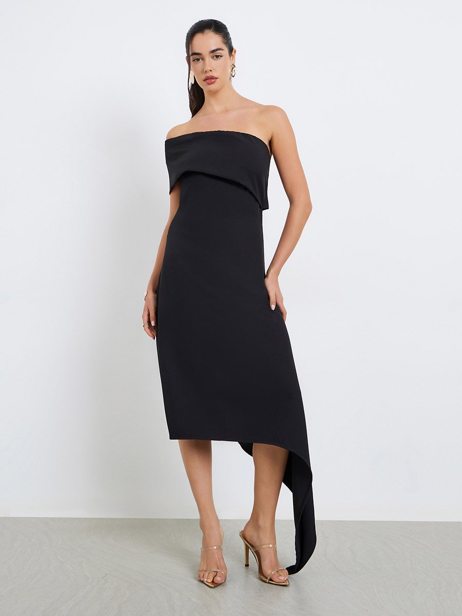 Women One Shoulder Neck Sheath Midi Dress