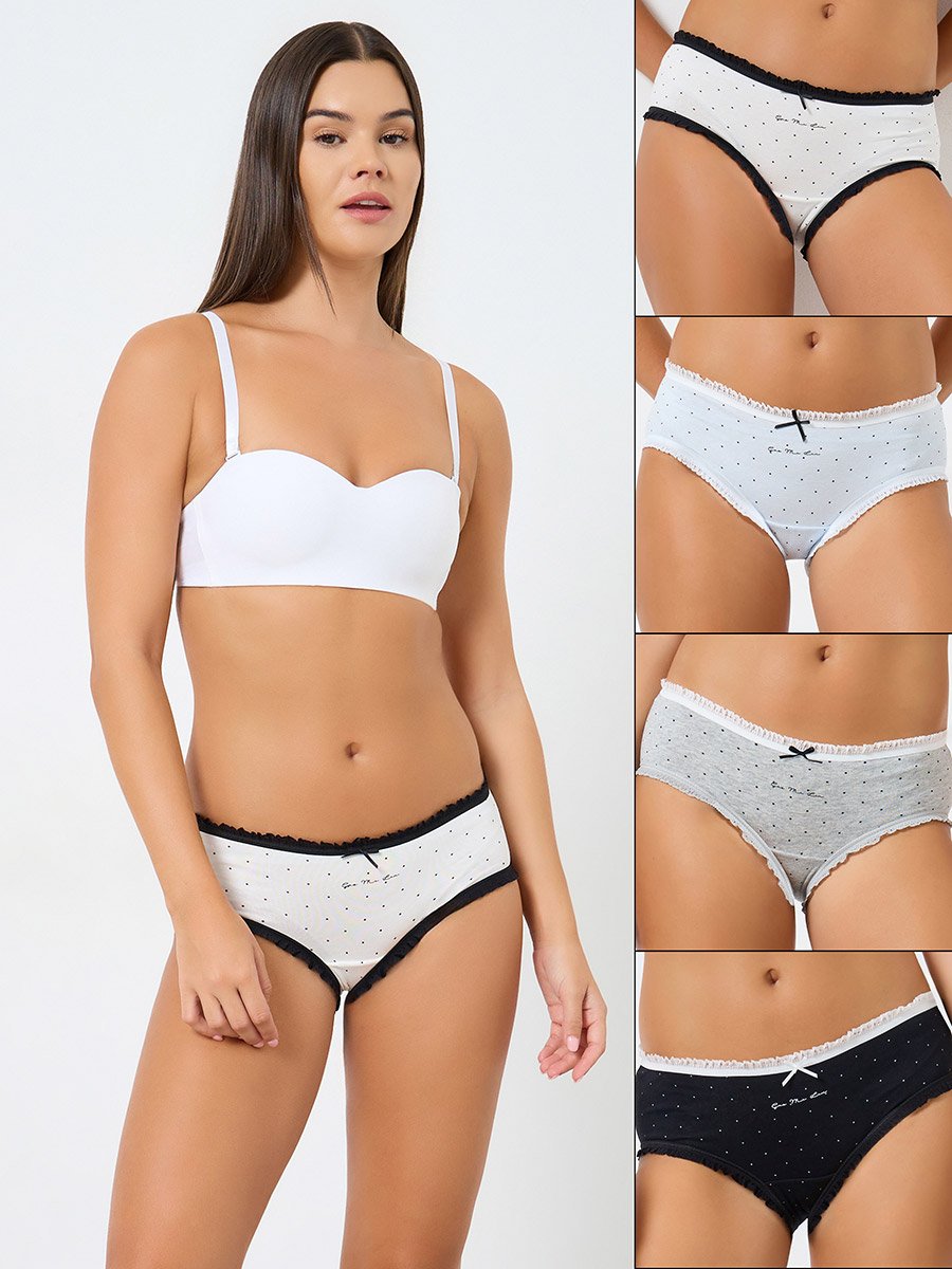 Pack of 4 - Cotton Polka Dot Print Hipster Brief