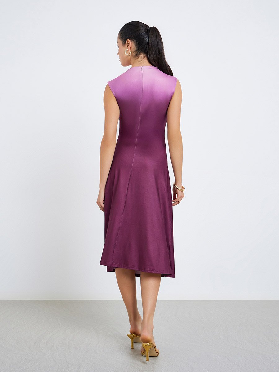 Women Ruched Ombre Look Sheath Midi Dress