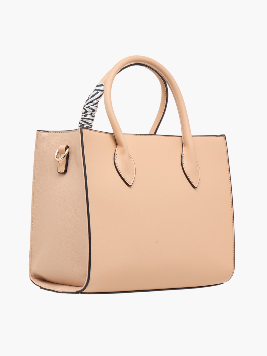 Monogram Embossed Tote Bag with Detachable Strap and Zip Closure