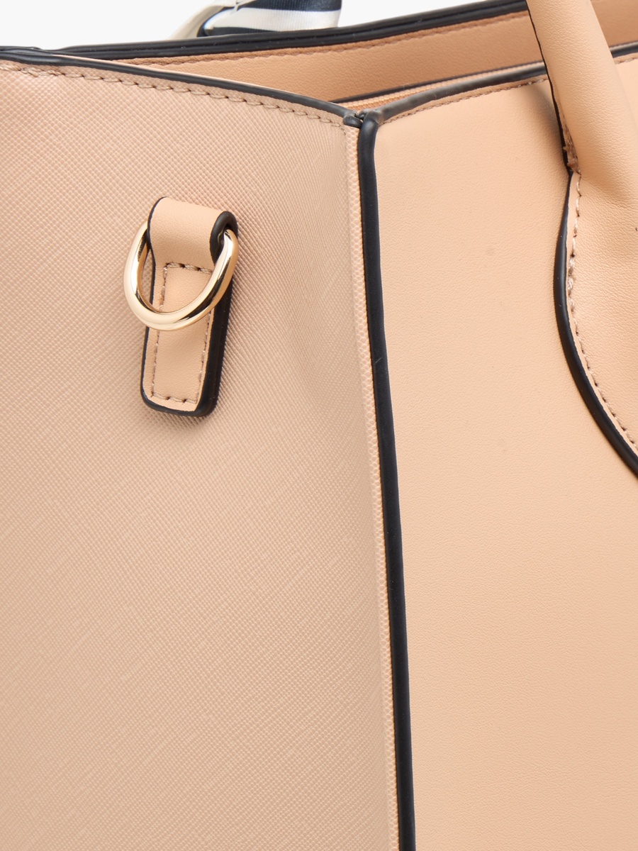 Monogram Embossed Tote Bag with Detachable Strap and Zip Closure