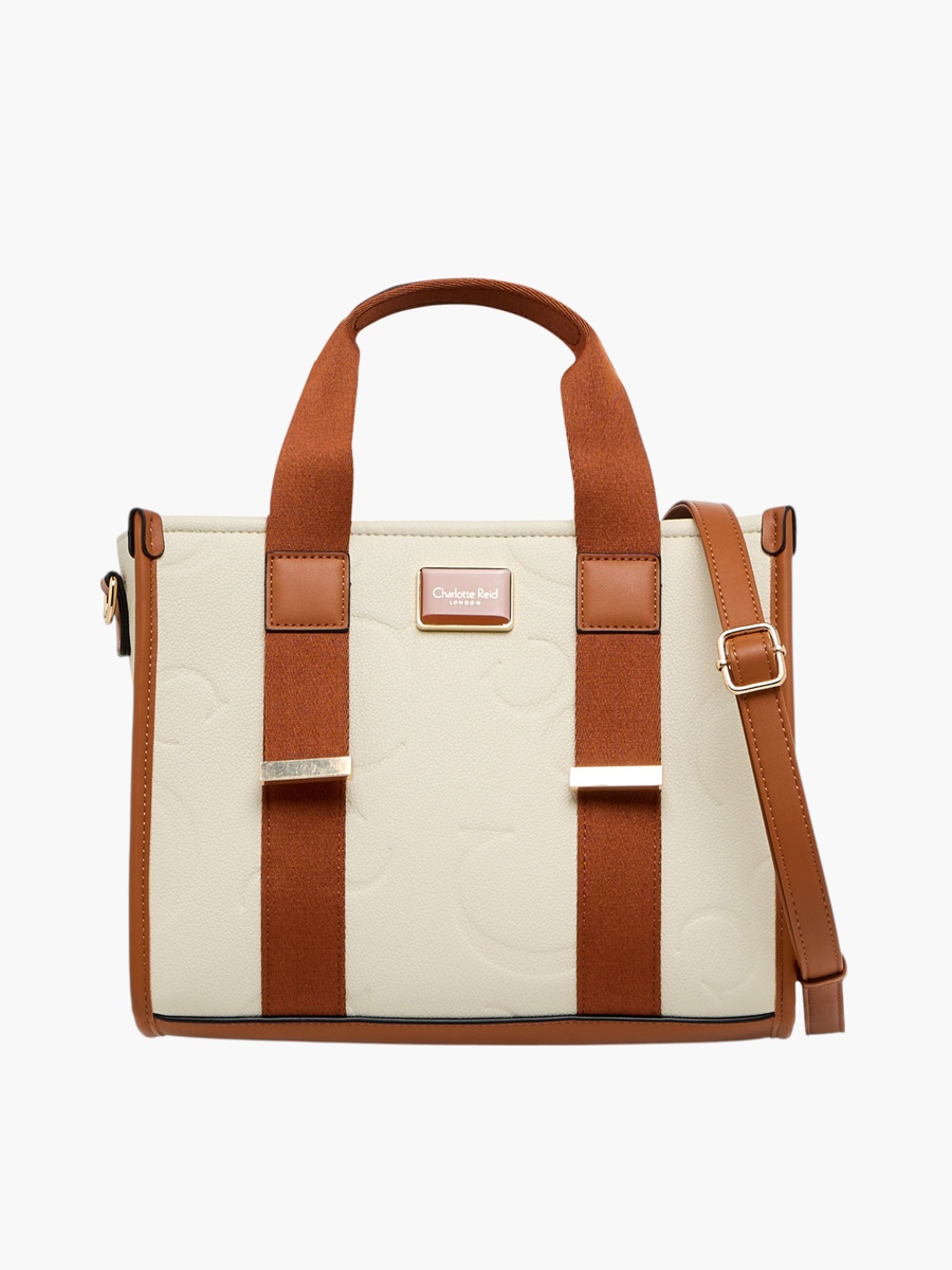 Embossed Tote Bag with Detachable Strap and Zip Closure