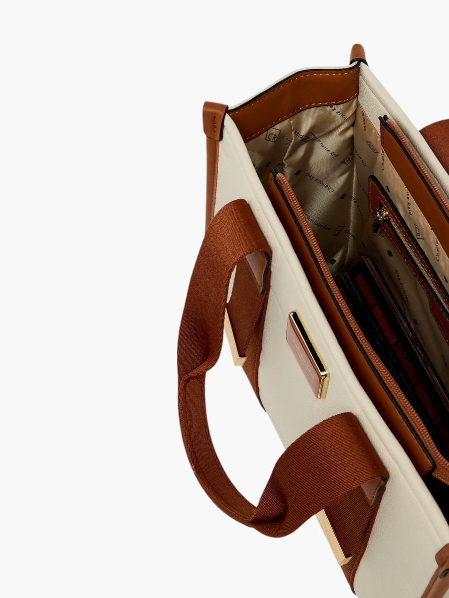 Embossed Tote Bag with Detachable Strap and Zip Closure
