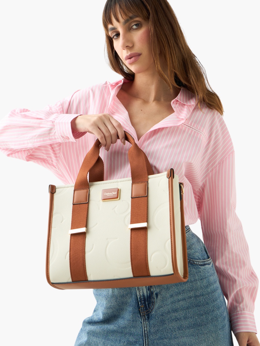 Embossed Tote Bag with Detachable Strap and Zip Closure