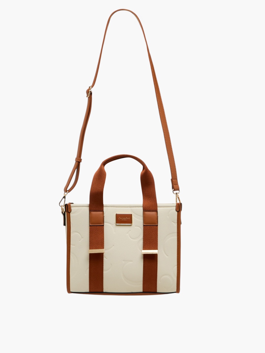 Embossed Tote Bag with Detachable Strap and Zip Closure