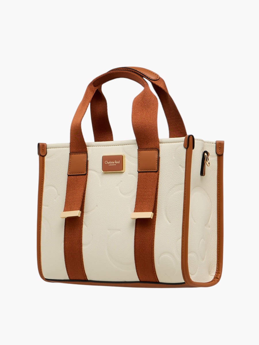 Embossed Tote Bag with Detachable Strap and Zip Closure