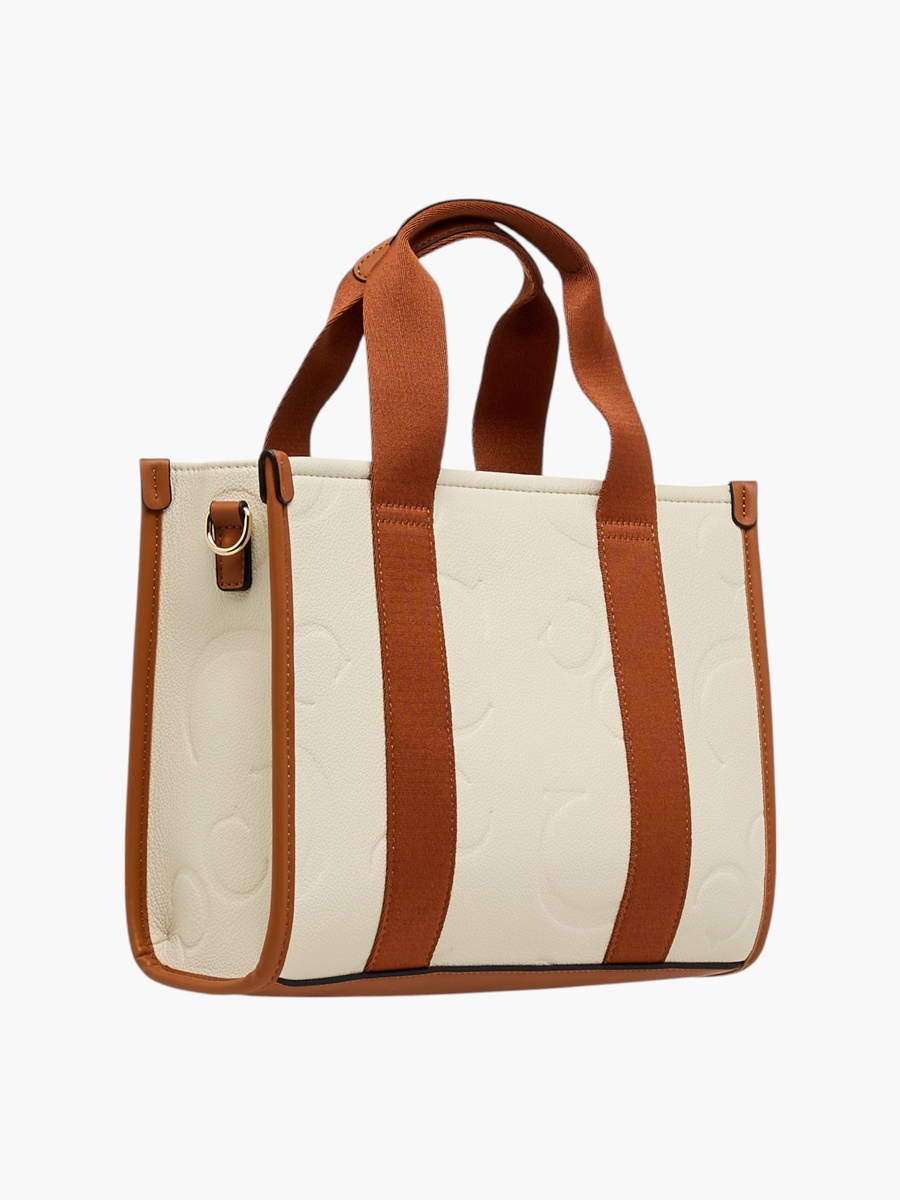Embossed Tote Bag with Detachable Strap and Zip Closure