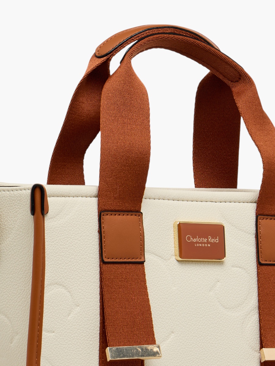 Embossed Tote Bag with Detachable Strap and Zip Closure