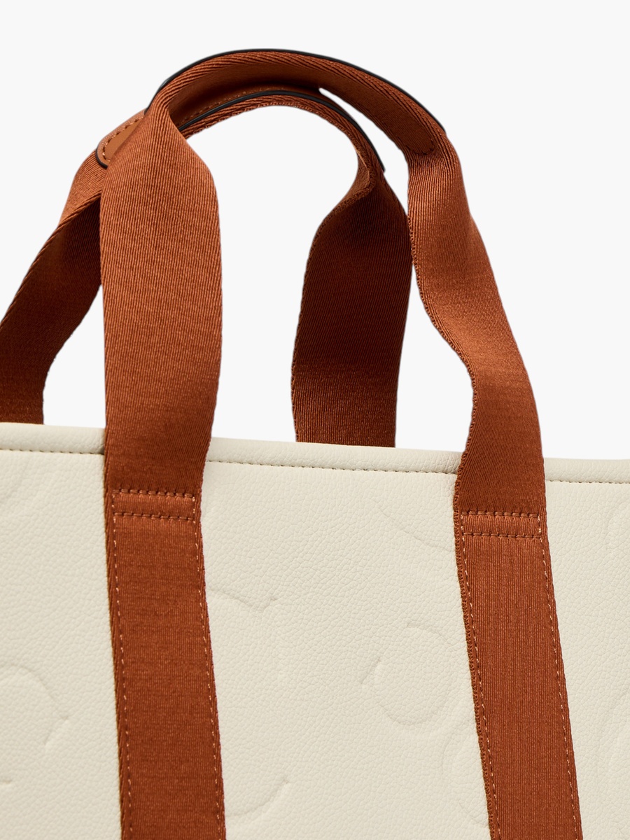 Embossed Tote Bag with Detachable Strap and Zip Closure
