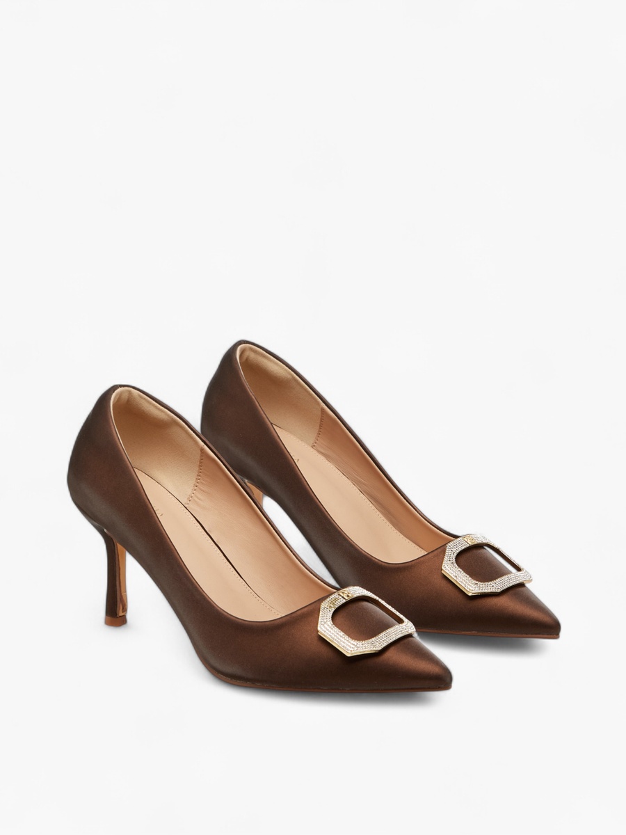 Embellished Pointed Toe Slip-On Shoes with Stiletto Heels
