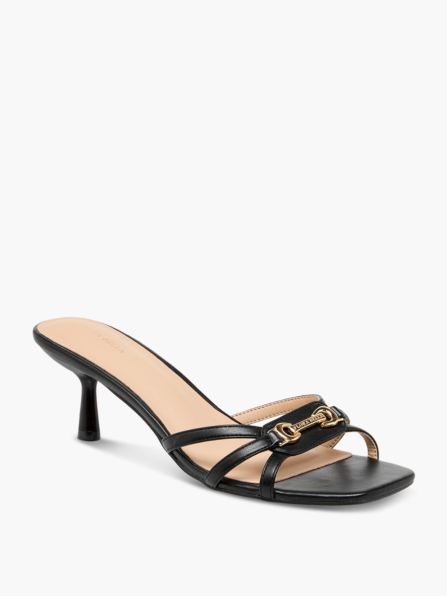 Metal Accent Slip-On Sandals with Flared Heels