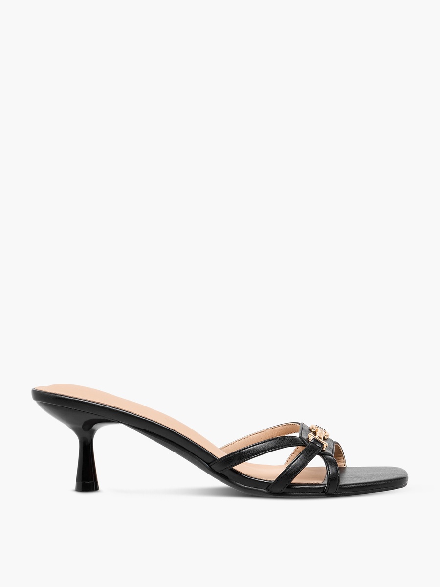 Metal Accent Slip-On Sandals with Flared Heels
