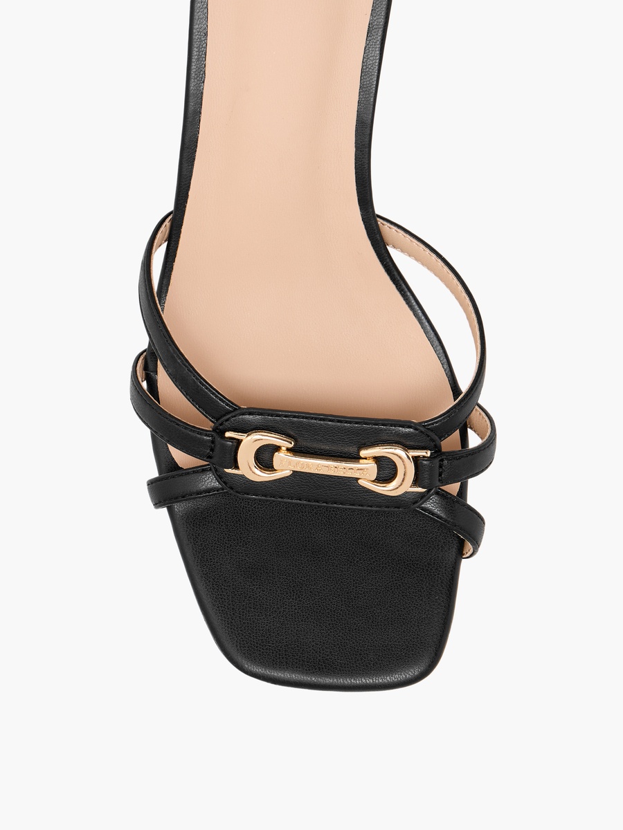 Metal Accent Slip-On Sandals with Flared Heels