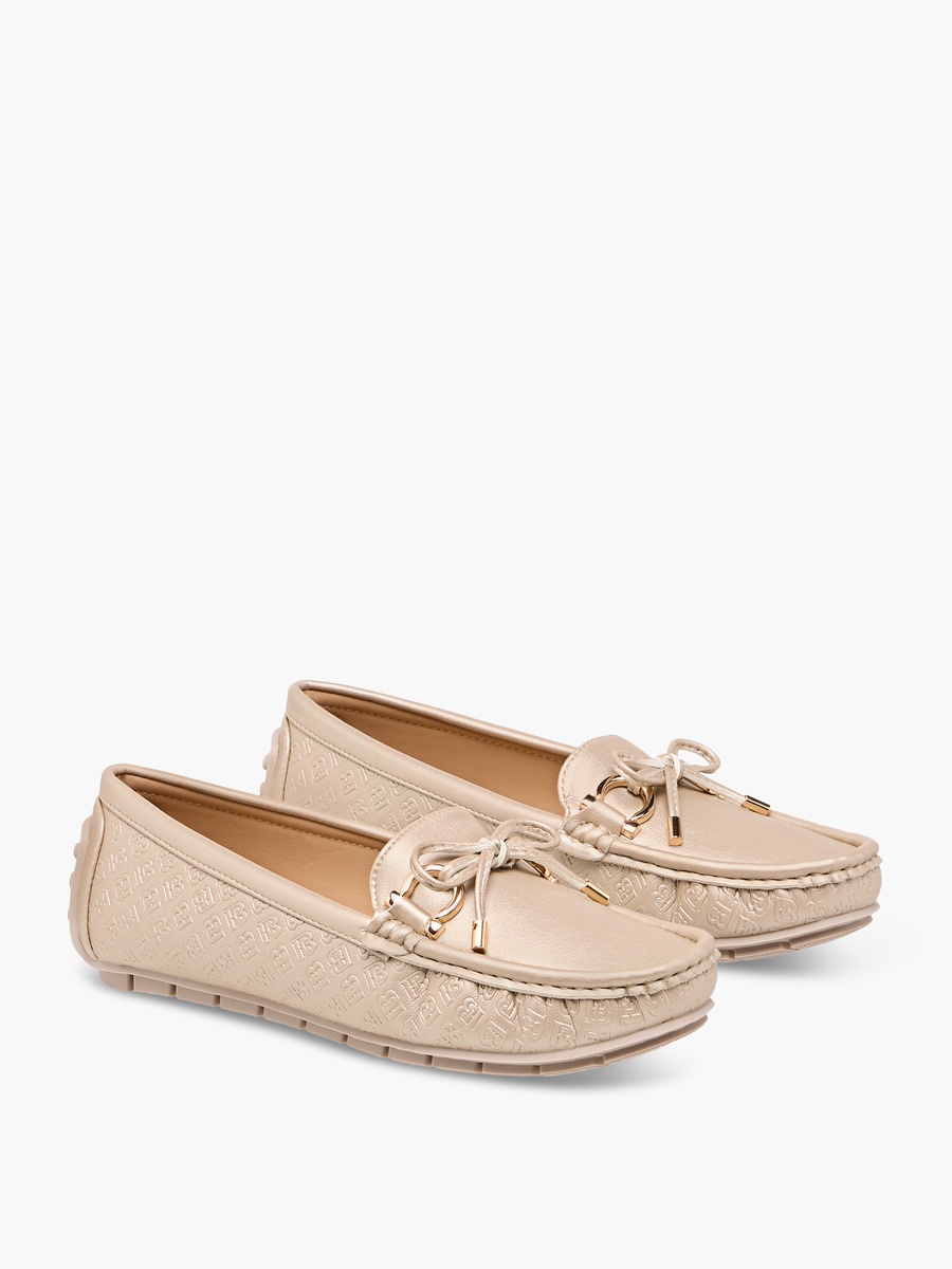Monogram Embossed Moccasins with Bow Accent