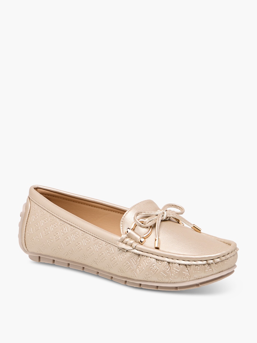 Monogram Embossed Moccasins with Bow Accent