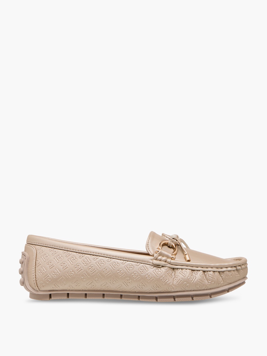 Monogram Embossed Moccasins with Bow Accent