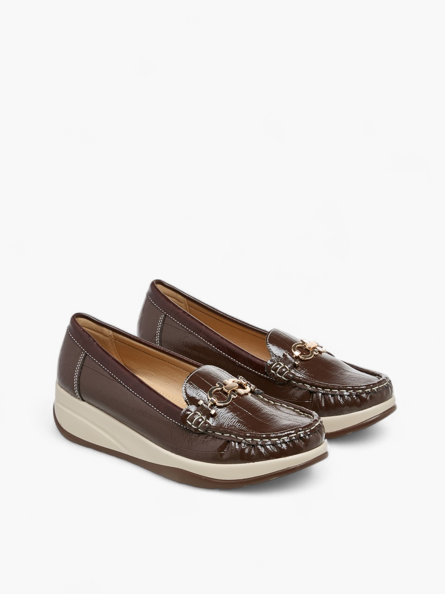 Metallic Accent Slip-On Comfort Loafers with Wedge Heel
