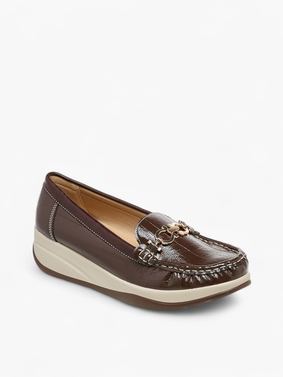 Metallic Accent Slip-On Comfort Loafers with Wedge Heel