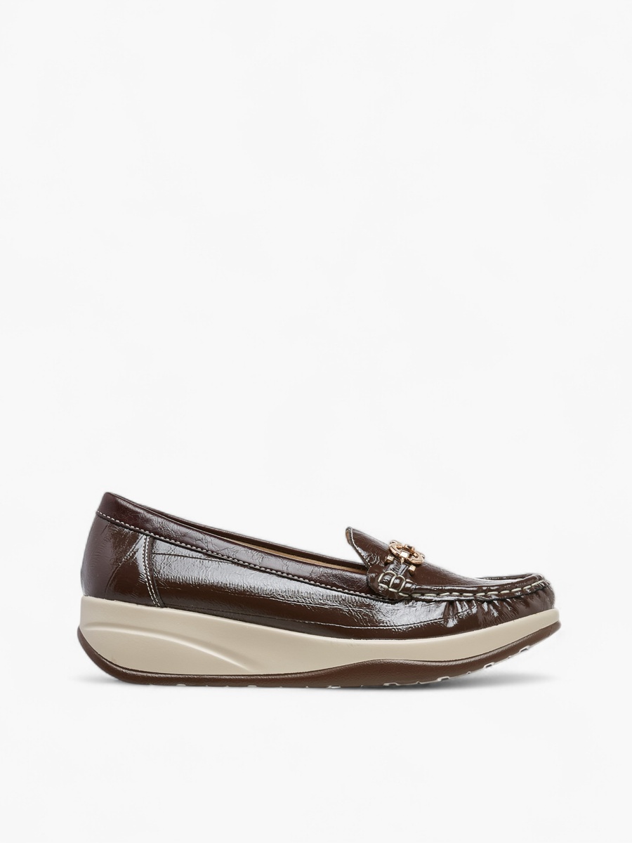 Metallic Accent Slip-On Comfort Loafers with Wedge Heel
