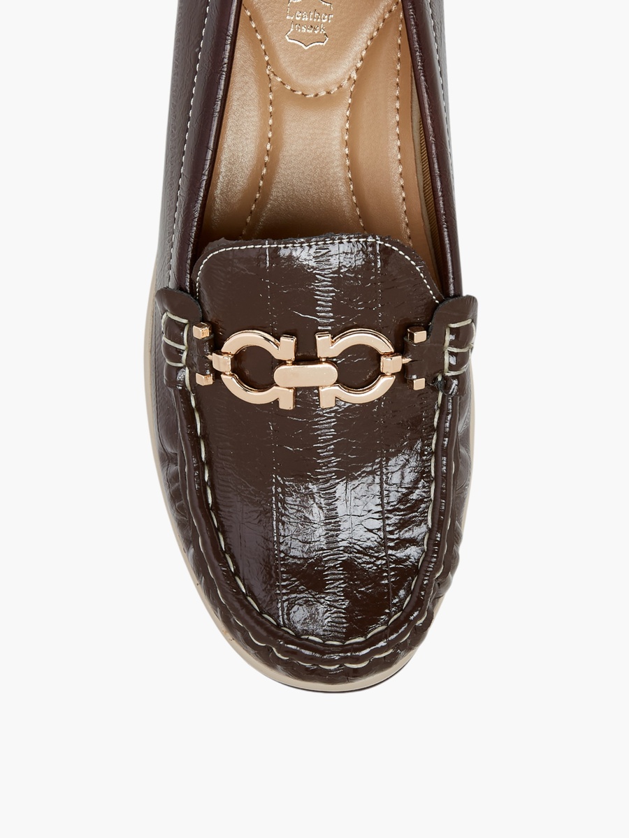 Metallic Accent Slip-On Comfort Loafers with Wedge Heel