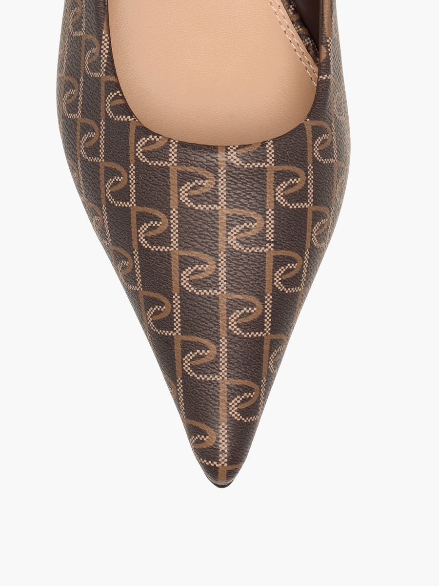 Monogram Print Pointed Toe Slip-On Shoes with Kitten Heels