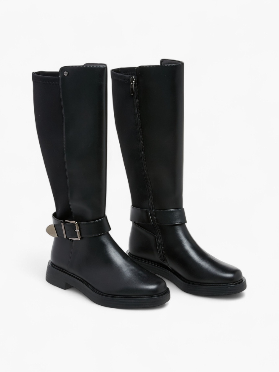 Panelled High Shaft Boots with Zip Closure