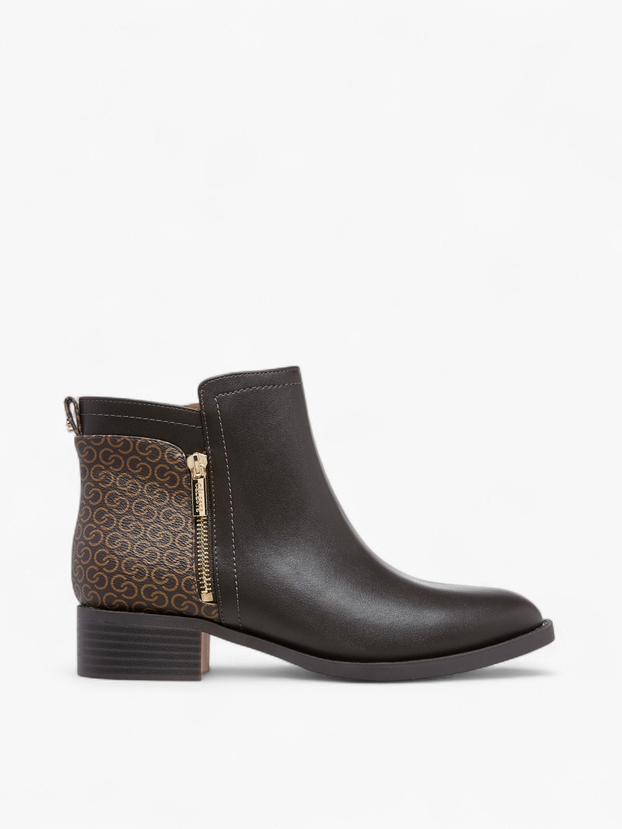 Monogram Print Ankle Boots with Zip Closure