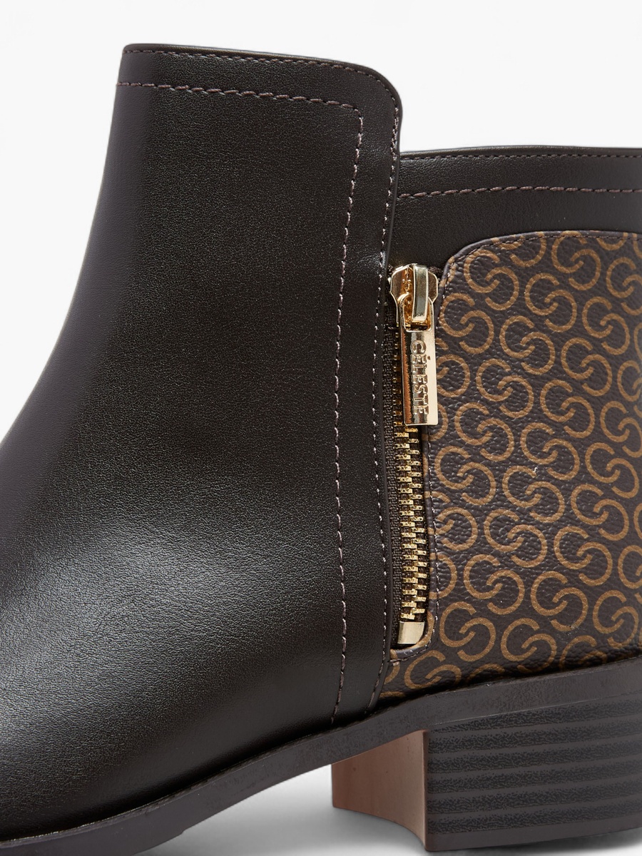 Monogram Print Ankle Boots with Zip Closure