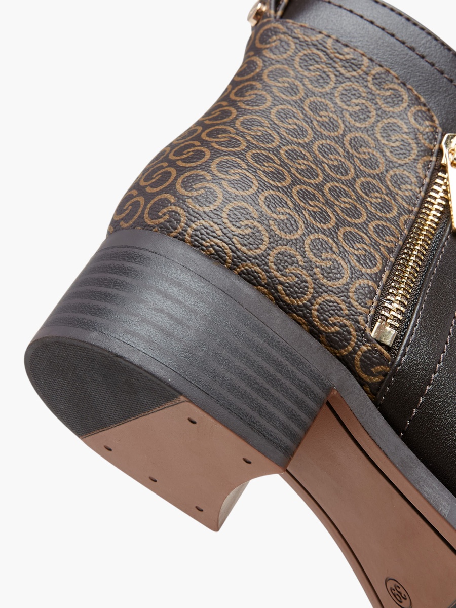 Monogram Print Ankle Boots with Zip Closure