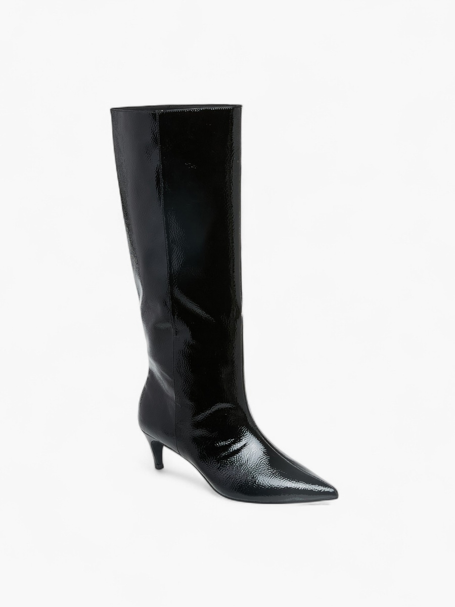Solid High Shaft Boots with Zip Closure and Stiletto Heels