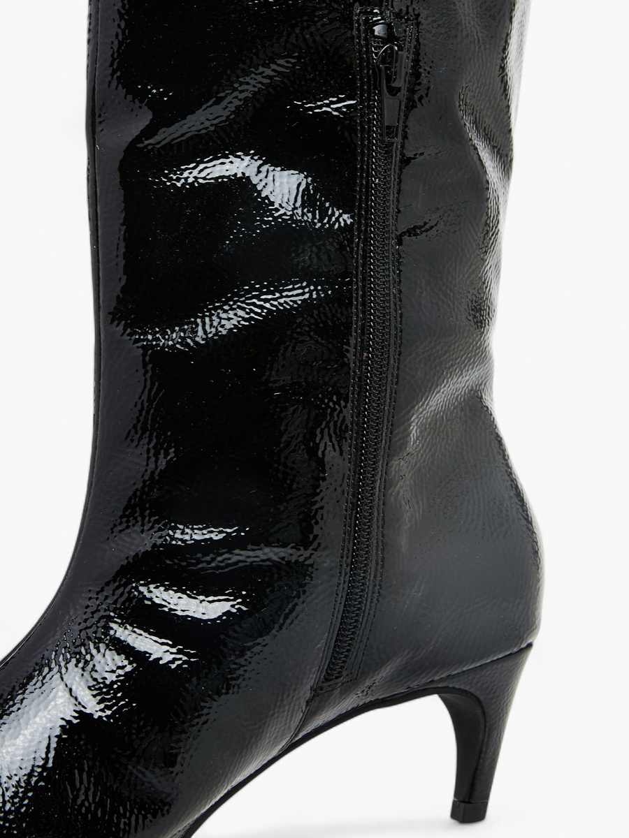 Solid High Shaft Boots with Zip Closure and Stiletto Heels