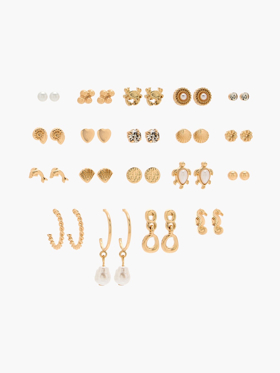 Assorted Metallic Earrings with Pushback Closure - Set of 20